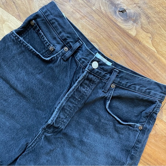 Agolde Distressed Black Non-Stretch Cotton Denim Shorts Dee High Rise - Picture 4 of 14